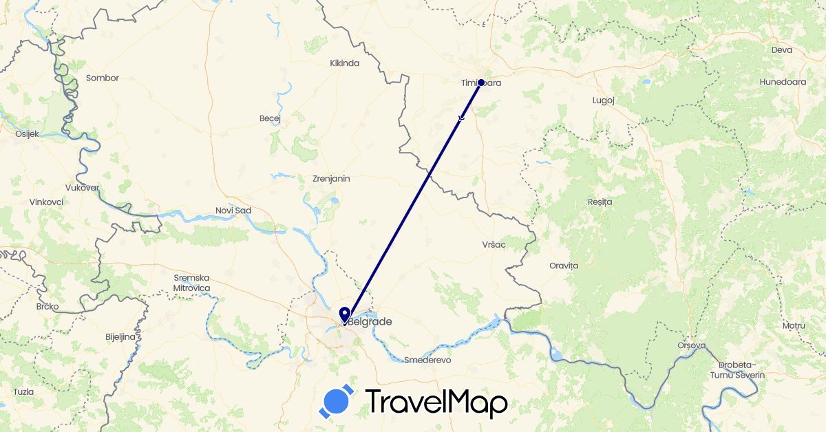 TravelMap itinerary: driving in Romania, Serbia (Europe)